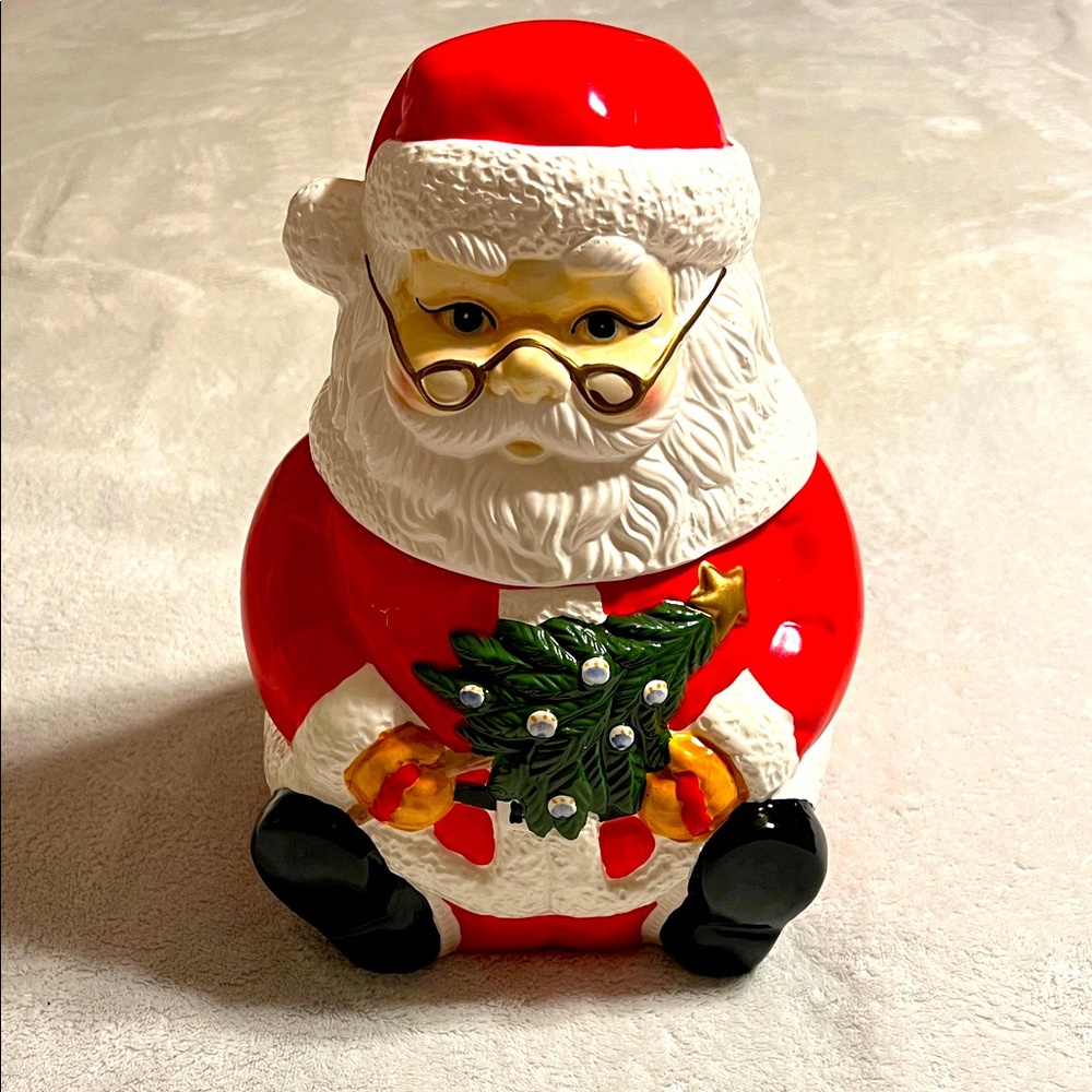 Gibson Vintage 1997 Santa Ceramic Figurine Cookie Jar - Red, White, and Green